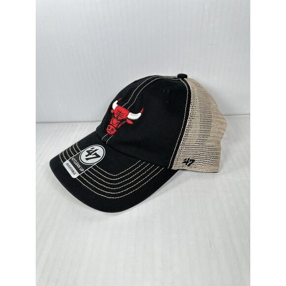‘47 Brand Clean Up Chicago Bulls Snapback Hat Cap Black Adjustable Mesh Back NBA - Picture 2 of 3